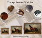 Vintage Gold Framed Horse Canvas Wall Art Farmhouse Animals Painting Picture    