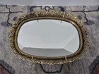 Vintage Mirror Tray Gold Tone Filigree Ornate  Oval Mirrored Vanity