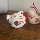 Vintage Lot Of 3 Japanese Clay Bell Zodiac Animals Mouse  Cat   Pig