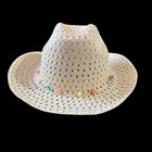 Kid Girl Wicker Cowboy Hat With Beads Dress Up Western Fun Cap