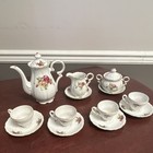 Vintage Porcelain Floral Tea Set Teapot Creamer Sugar Bowl 4 Cups Saucers