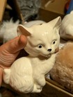 Vtg 1992 Hand Paint White Ceramic Kitten Cat Sitting Blue Eyes Long Hair Persian