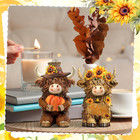 2 Pack Fall Highland Cow Figurines Decor  Resin Fall Table Decor