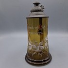 Antique Glass Enameled German Beer Stein   Decoration Pewter Lid