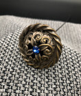 Antique Hatpin Art Nouveau Curves   Blue Rhinestone 10 1 4 Inch