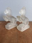 Vintage Pair Of Le Smith Frosted Glass Horse Bookends - Art Deco - 1940s  b 