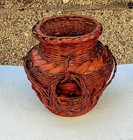 Vintage Ikebana Split Bamboo Flower Basket With Ring Handles