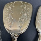 Vtg 3 Pc Brush   Hand Mirror Set Comb Gold Tone Pink Rose Accents Beveled 14    