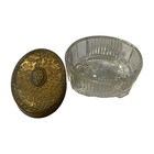 Vintage Clear Ribbed Glass Dresser Vanity Powder Jar Brass Ornate Top Footed