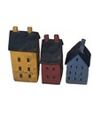 Vintage 3 Wood Miniature Figurines Colonial Primitive Farmhouse Houses