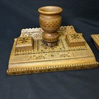 Antique Folk Art Hand Carved Wood Desk Set Inkwell Ukrainian