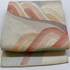 6006  Japanese Vintage Fukuro Obi Belt Kimono Fabric Silk Traditional Silver