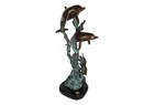Bronze Sculpture Of Two Dolphins Swimming Underwater Sea Kelp Leaves   Fish Mint