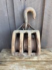 Antique 10    Triple Sheave Pulley Block  Cast Iron Farm Barn Hay Loft Hook  Works