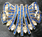 Antique Vtg Rhinestones Openwork Fur Dress Clip Marquise Baguette Sapphire Blue
