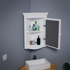 Corner Surface Wall Mount Wooden Medicine Cabinet In White With Mirror