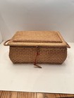 Vintage Republic Of China Woven Wicker Straw Sewing Basket Box