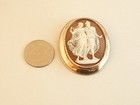 Vintage Antique Carved Shell Gold Fil Cameo Pin Pendant Greek Couple Flowy Dress