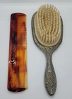 Vintage Silver Plated Victorian Brush   Tortoise Shell Comb - Avon Art Noveau 