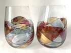 Pair Of Antoni Barcelona Handmade Hand-blown Stained Glass Stemless Wine Glasses