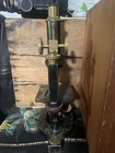 Antique Bausch And Lomb Brass Jug Handle Microscope  Circa 1910 In Wood Case