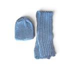 Handmade Knitted Baby Beanie Hat And Scarf Set Blue One Size Winter Warm