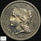1887 6 Proof Strong Overdate Nickel Three Cent Piece 3cn  pr Unc  - Cleaned
