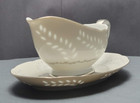 Vintage Seyei Fine China Pearl  rice  Gravy Boat With Tray - Hand Carved