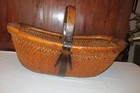 Antique Chinese Woven Rice Grain Gathering Basket Metel And Wood Bent Handle