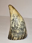 Vintage Sperm Whale Tooth Scrimshaw Replica Ship Lake Erie 1813 Has Chip 5 5  