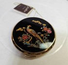 Vtg Stratton Powder Compact W  Mirror Goldtone Oriental Pheasant Bird Floral- B6