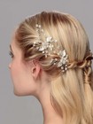 Cast Metal Leaf Bridal Hairpin  Rhinestone Crystal Flower Boho Wedding Hair Pin