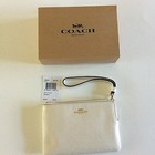Nwt Coach Corner Zip Wristlet Crossgrain Leather Ivory F58032  79