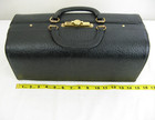 15  Hard Case Black Pebbled Leather Covered Doctor s House Call Bag Brass Clasps