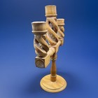 Hand Carved  Spiral Wooden Candelabra 10  Tall - 3 Candle Vintage Decorative