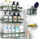 Rustproof Shower Caddy Set Wall Mount Organizer 5 Shelves Storage Bathroom Hooks