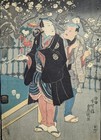 Antique Japanese Woodblock Print Triptych By Kunisada Actors Emjoying Ume C 184