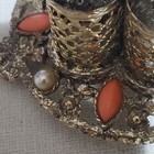 5 Tube Lipstick Holder Goldtone Filigree Metal Faux Pearls Beads Vanity Vintage