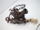 Antique Vtg Cast Iron Double Pulley And Chain Barb Wire Fence Stretcher Rustic 