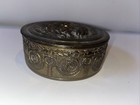 Antique Brass Powder Trinket Jar Box Embossed Lidded Dresser Box