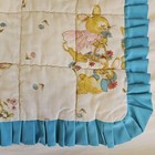 Vint Baby Crib Quilt Blanket Bunny Rabbit Blue Ruffle 52x36 Reversible Nursery