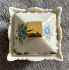 Vintage Porcelain Trinket Box With Lid 1 5    Tiny Blue Flowers Trimmed 22k