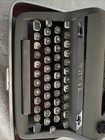 Vintage Royal Quiet De Luxe Red On Gray Portable Typewriter W hard Tan Case