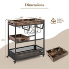 Rolling Bar Cart 3-tier Industrial Buffet Serving Trolley W  Wine Rack   Tray