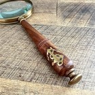 Vintage Nautical Theme Magnifying Glass Wooden Handle W brass Anchor Inlay 10   