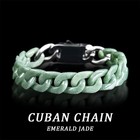 Fashion Men s Cuban Chain Bean Green Color Jade Necklace Hip-hop Style Bracelet