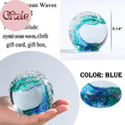 Hand Blown Ocean Waves Crystal Ball Glass Paperweight Decor Gift 3 14 Inch