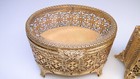 Vintage Ormolu Fancy Filigree Metal Perfume Bottle   Jewelry Trinket Box Lot