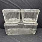 6 Pc Vintage Federal Glass Ribbed Refrigerator Dishes Vegetable Pattern Read 