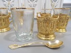 Vtg  persian Turkish Baroque Gilt Brass Cordial Cup Holders glass Inserts spoons